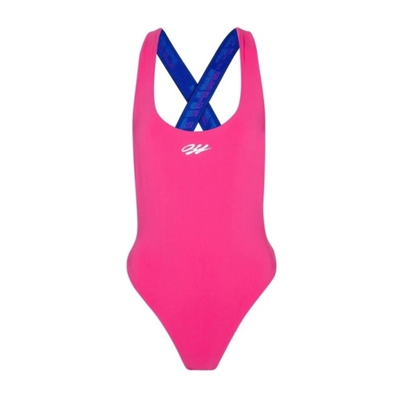 Off-White Tape Ribbed Swimsuit $390 Fuschia Blue White Small - Picture 4 of 11